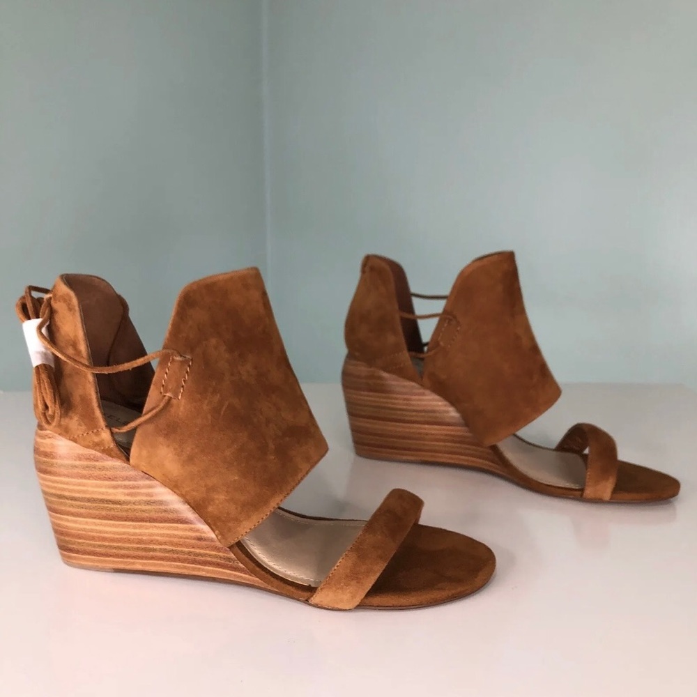 Anthropologie Kelsi Dagger Wedge Sandals Brown Leather Open Toe Boho Size 11 New